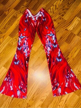 Badinka Red Butterfly-Print Flared Women's Pants